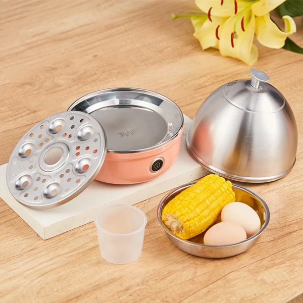 Elektrisk eggkoker, rask eggkoker med automatisk avstenging for myke, medium, kokte, posjerte, dampende egg, grønnsaker og dumplings, rustfritt stål