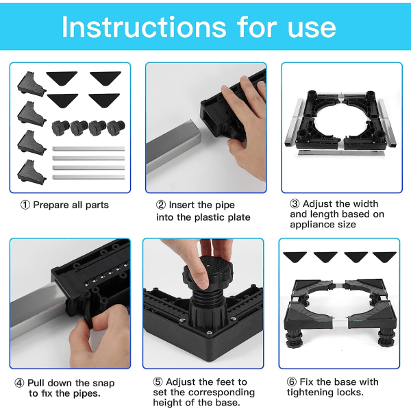 Stativ for Minikjøleskap Universal Stativbase Justerbar Kjøleskapsstativ med 4 Sterke Føtter Vaskemaskin Sockel Multi-F