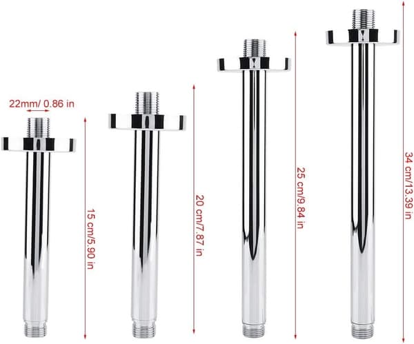 Dusjhode-arm, universell dusjarm for dusjhode, forlengelsesrør med flens, rund takdusjarm (30 cm/11,81 tommer)_yux