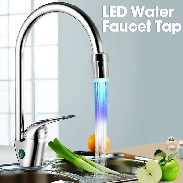 3- färgtemperaturkänslig gradient LED vattenkran, uppgradering 2-pack vattenströmsfärgbyte kranhuvud kran diskbänkslampa för kök och bad