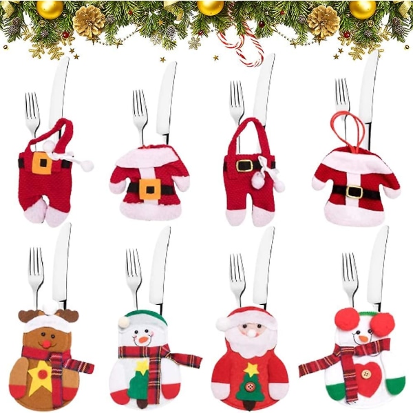 8 Pcs Christmas Cutlery Holder Kitchen Napkin,cute Christmas Snowman Santa Reindeer Silverware Holders For Kitchen Decoration Supplies Table Decoratio