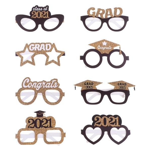 1 Set 48pcs 2021 Graduation Party Paper Glasses Creative Glittery Photo PropsBlack15x15x10cm