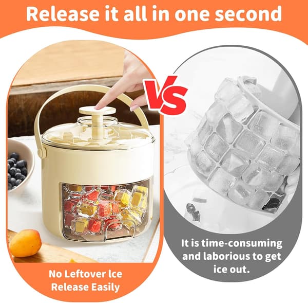 Ice Cube Tray with Lid Reusable Ice Cube Mold with 40 Cubes Easy-Stacking Ice Cube Trays Ice Bucket Set for Freezer Spill Protection for Drinks