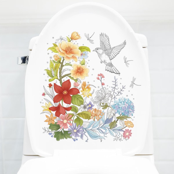 Blomster og fugler Dragonfly Bad Toalettsete Deksel Dekaler Klistremerker PVC-klistremerke Fjernbart selvklebende toalett