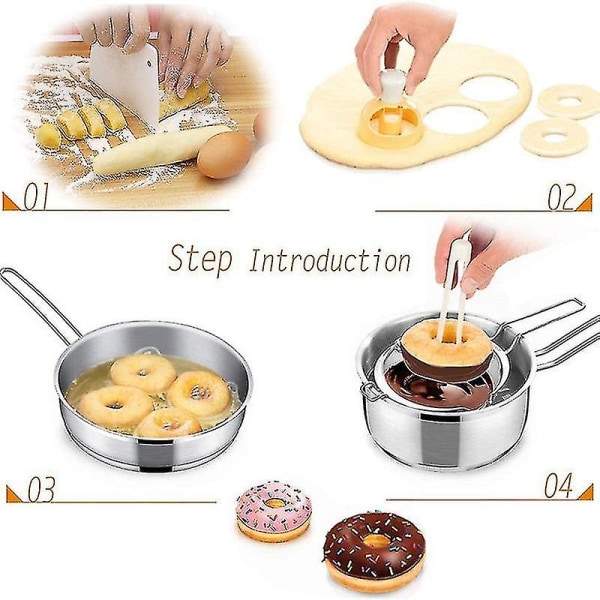 Donutschabloner med Doppnings-Tång, Skrapa och Måttsked - DIY Donuts-Kutter för Desserttillverkning
