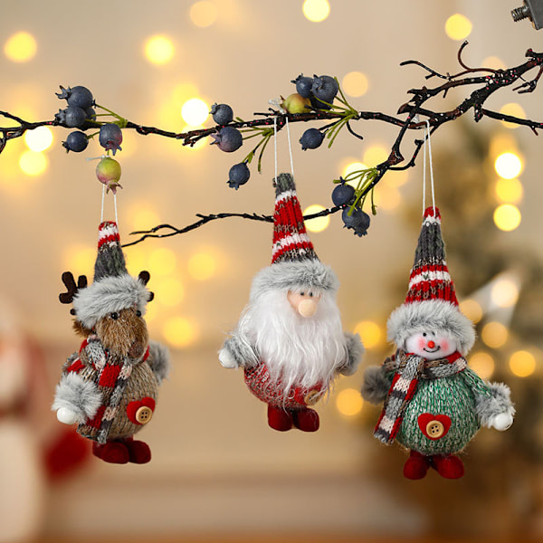 Julepynt | Juletræ 3D Jule-Plush Hængende Vedhæng | Julemand/Snemand/Elg Julepynt | ３ Sæt