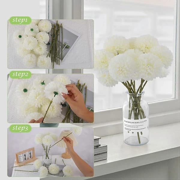 12-pack Silk Chrysanthemum Flowers - White Artificial Chrysanthemums for Spring Decoration