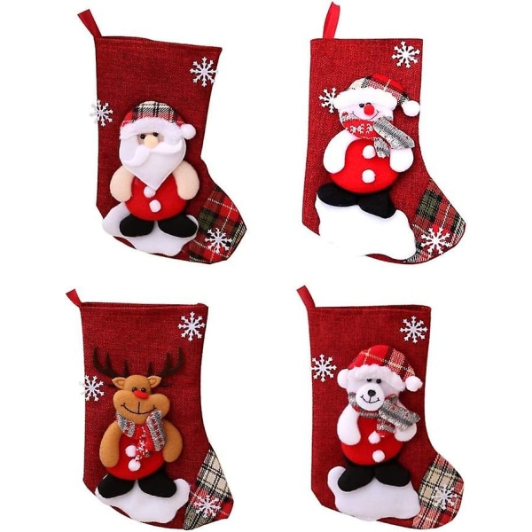 4 stykker stor størrelse julestrømpe, julenisse, reinsdyr- og snømanndesign, peisstrømper, julegavepose til julepynt Peis
