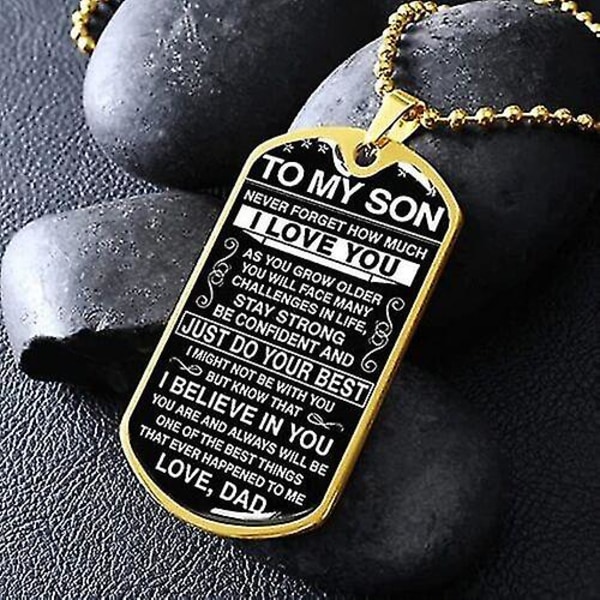 Til min sønn Glem aldri hvor mye jeg elsker deg Dog Tag Military Ball Chain From DadGold