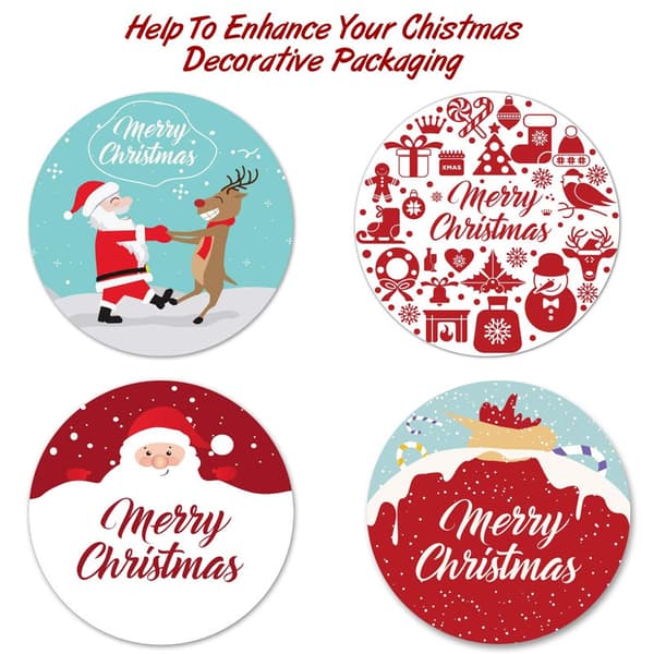 Blue 3.8 cm Roll Christmas Stickers, Gift Packaging Seal Label, Merry Ch