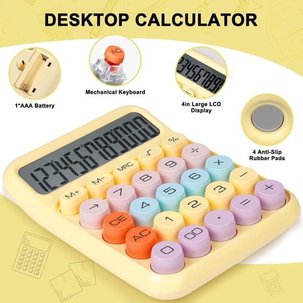 Mechanical Calculator with Large Buttons, Desktop Calculator, 12-Digit Display, Large LCD Screen, Suitable for Students and Basic Office Use.