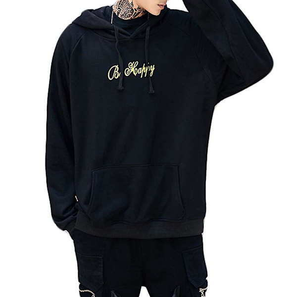 Hettegenser for menn, tenåring, Smiley-trykk, genser, jakke, pullover, svart