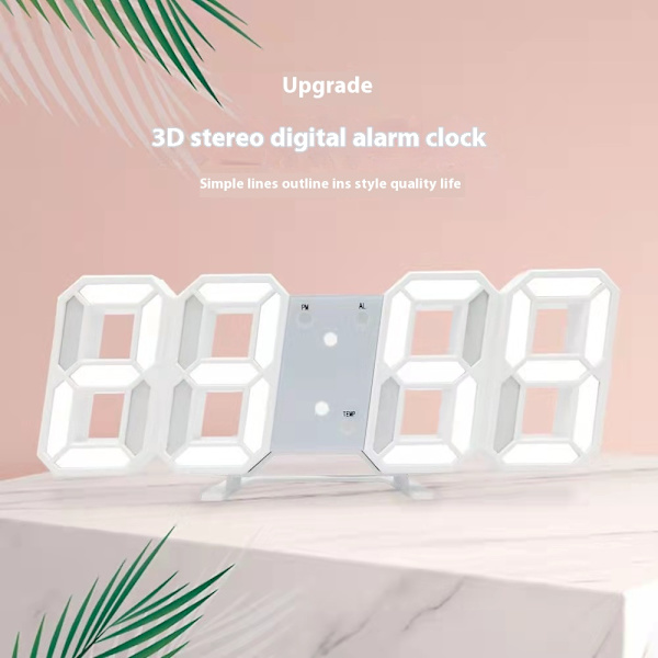 3D LED-väggklocka, modern digital väckarklocka kompatibel med hem, kök, kontor, sängbord, väggklocka, 24 eller 12 timmars display