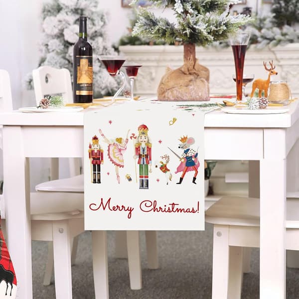 Christmas Nutcracker Table Runner for Kitchen Dining Table Decoration, Christmas Tree Branch Decor Winter Table Runner - 33x183 cm