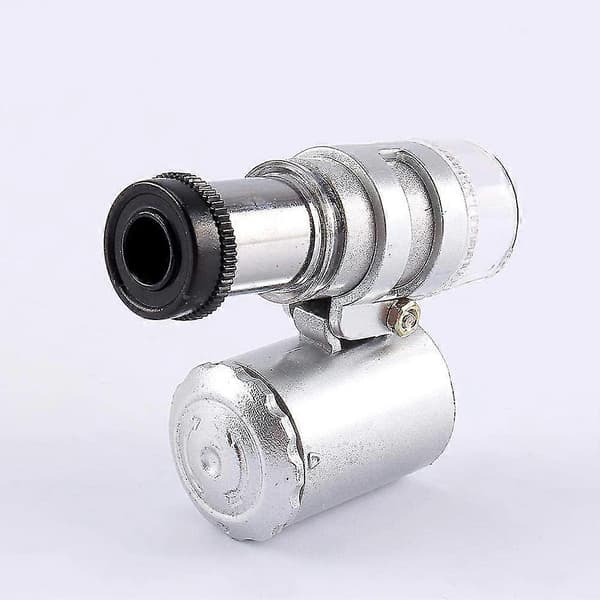 Mini Microscope Magnifier Portable Microscope Magnifying Glass LED UV Light for Jewelry (silver) (1pc)