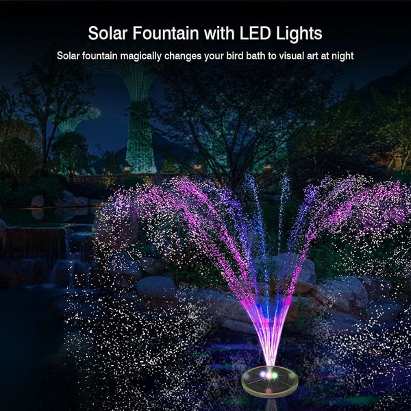 Solar-fontæne med led-lys, 3,5w solcelledrevet til dam, pool, have, akvarium.