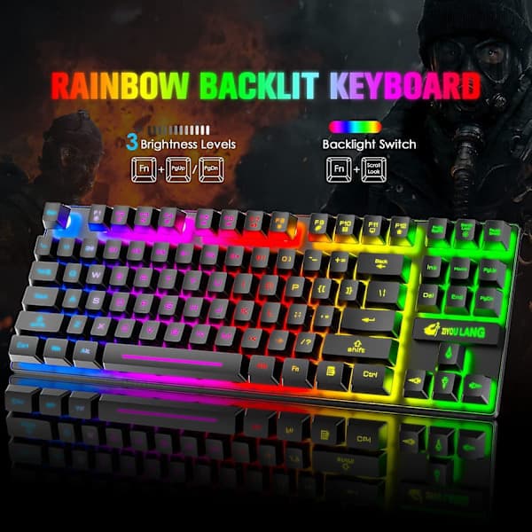 T87 Wireless Keyboard and Mouse Set 87-Key Mechanical Sensitive Keyboard Gaming Mouse RGB Rechargeable Multimedia PC Computer Keyboard