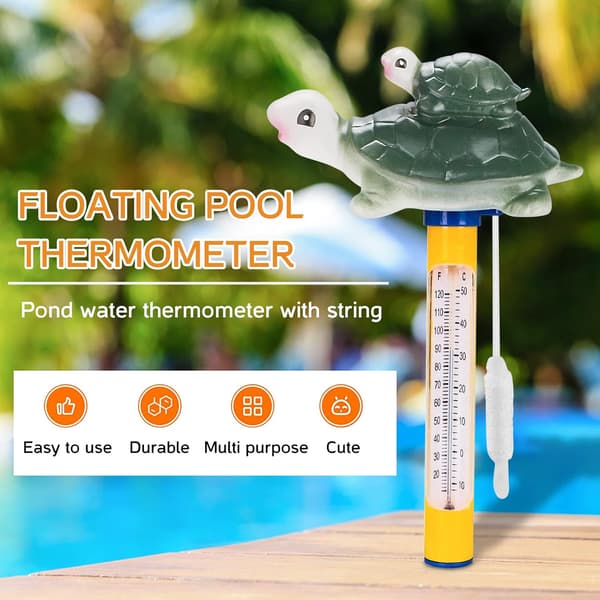 Pooltermometer, flydende pooltermometer med snor, til pools, spaer, boblebade, akvarier, fiskedamme