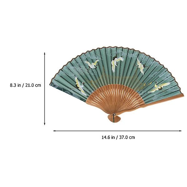 Aasialainen Dekoratiivinen Taittuva Tuuletin Käsikäyttöinen Tuuletin Suuri Seinäkoriste Vintage Taittuva Tuuletin Vihreä 37x21cm