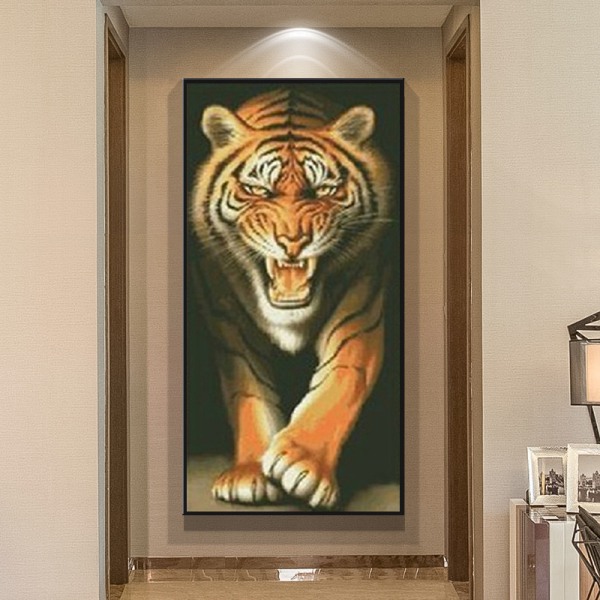 DIY Diamantmaling Full Drill 5D Håndlaget Tiger Diamond Painting Stue Soverom Veggdekorasjon (50x80cm)