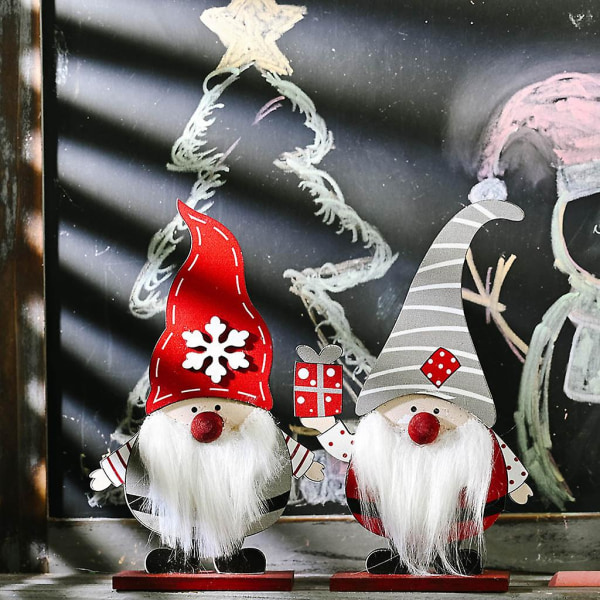 Trätomte Jultomte Leksak Docka Ornament Semester Hem Fest Dekorationer Julgåvor för Barn Grå Hatt
