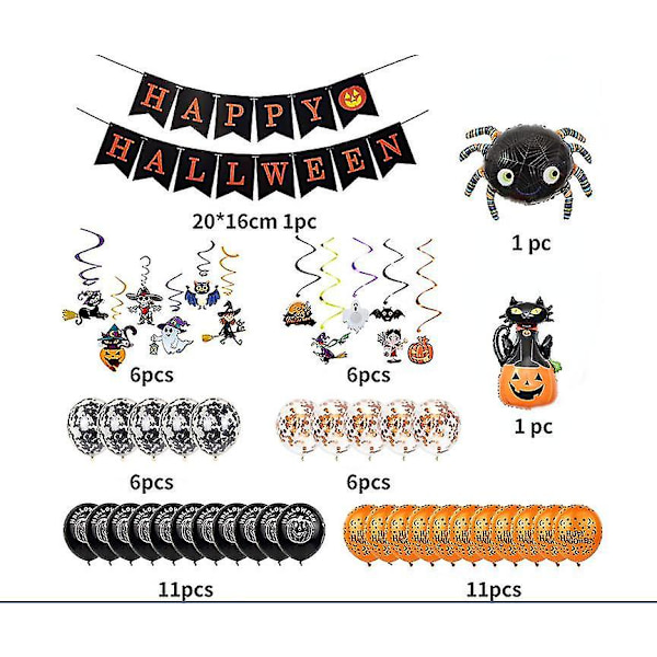 Halloweenfestpynt - Skummel Gresskarhode Svart Flaggermus Alfabetsett Ballongergresskar