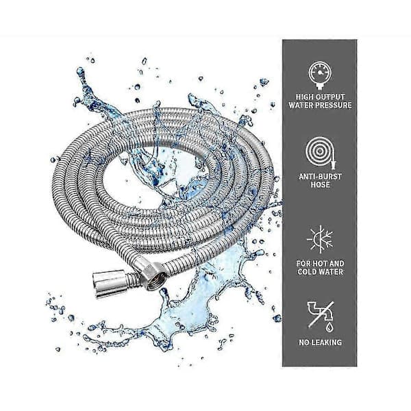 Bruseslange 5m Ekstra Lang Bruseslange i Rustfrit Stål, Med Solid Messingforbindelse, Universal, Anti-brist, Kromfinish (500cm)-FM-