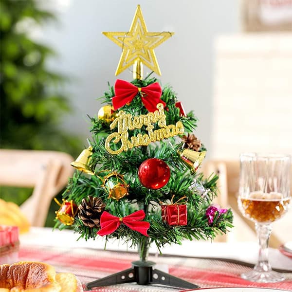 Desktop Christmas Tree, 30cm Mini Artificial Christmas Tree, Equipped with LED Lights and Decorations.