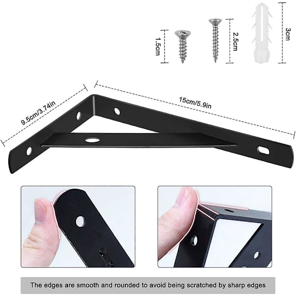 4 stk. Væghyllesupport, 150cm Trekant Hyllesupport, Flydende Hardware Support, Fastgørelsesbeslag, Retvinklede Beslag, Flydende Hardware Beslag
