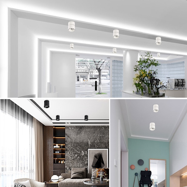 Justerbar Overflate Spotlight 7W LED Takspotter Taklampe Justerbar Vinkel Taklampe COB Lampe, 360° Rotterbar (Varmt Hvit 3000k)