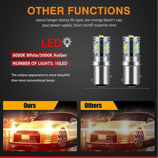 2x Hvide/gule Switchback LED Forlygter Blinklys DRL Pærer 7528 C