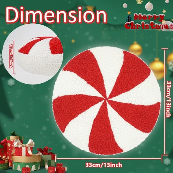 Christmas Tree Candy Peppermint Pillow Christmas Decorative Pillows Christmas Lollipop Pattern Decorative Plush Shaped Pillows for Sofa Style 3