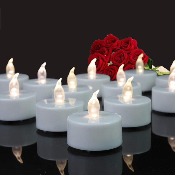 24 Pack Flameless Votive kynttilät Lamppu Realistinen ja kirkkaasti välkkyvä pitkäkestoinen hääjuhliin kodin sisustukseen (lämmin valkoinen)