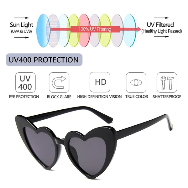 Hjärtformade solglasögon för kvinnor, mode kärlek hjärta solglasögon Uv400 skyddsglasögon, vintage solglasögon rosa