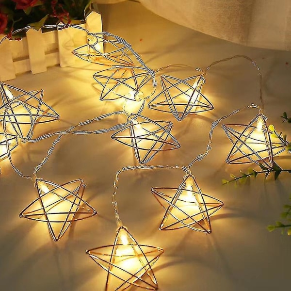 Batteridrevne eventyrlys til juletræsdekoration, 1,5 m varmhvide led-lys med 10 stjerneskærme Indendørs1 sæt hvid
