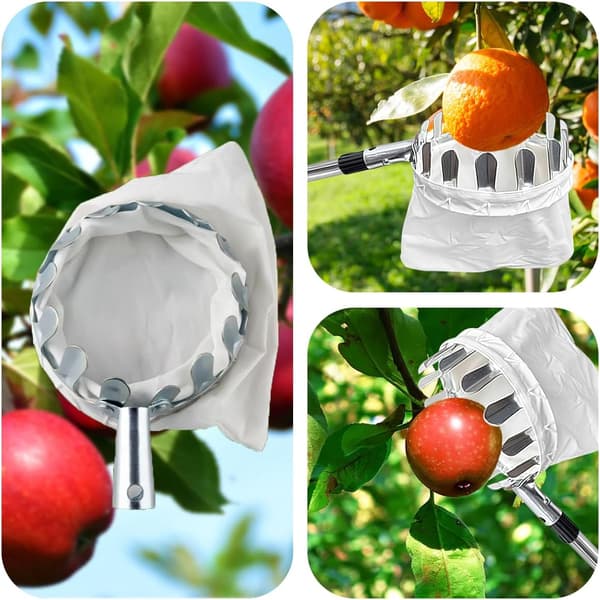 Fruit picker with bag, detachable fruit picker, with telescopic handle, 2m stainless steel fruit picker, collection bag