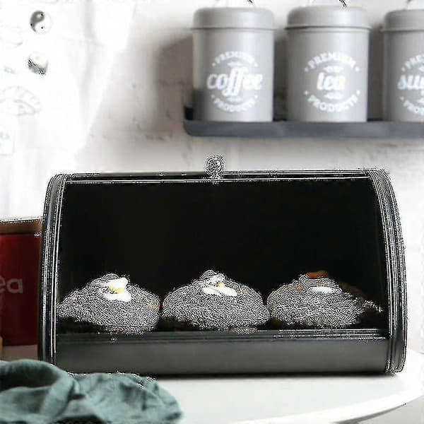 Metal Bread Box, Kitchen Storage Container with Roll Top, Kitchen Utensil Storage - b