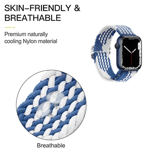 Adjustable Woven iwatch Strap (42/44/45mm, Z-pattern blue-white)