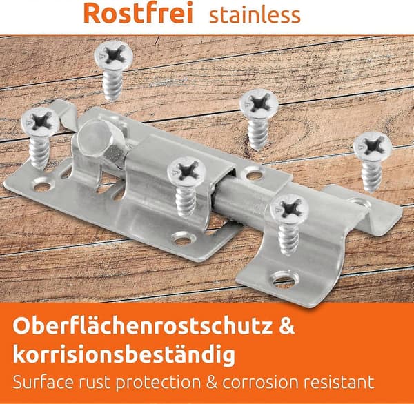 2 stk. 201 Rustfrit Stål Indvendig Dørlås - Dørlås med Glidfunktion