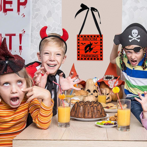 Halloween Hengekors i Tre for Vegg, Vindu, Hengepynt, Skilt med Spøkelseshus, Hage, Hjem, Festdekorasjon C