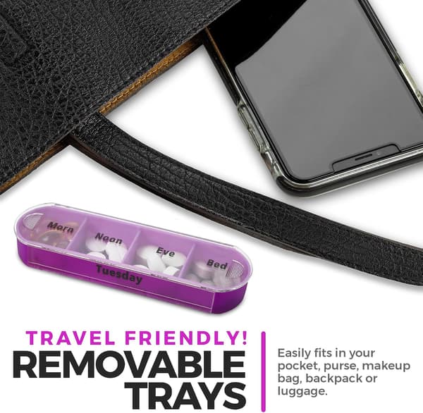 Weekly Pill Organizer, Four Times a Day, 1 Dispenser with Stackable AM/PM Compartments