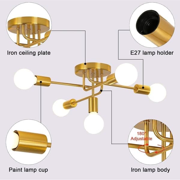 Industrial Ceiling Lamp E27 for Living Room Bedroom Kitchen Dining Room, Retro Design, without light bulb