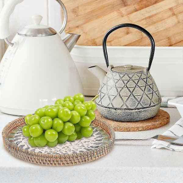 Serving Tray Round Woven Fruit Basket Decorative Rustic Storage Tray Decoration 26s