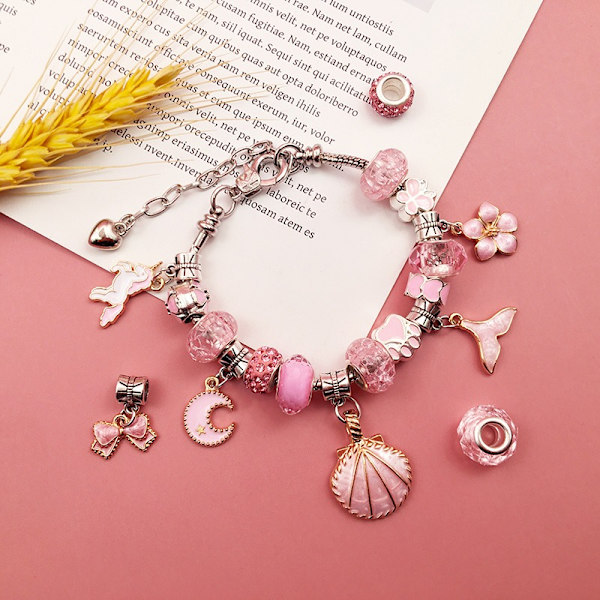 3 st DIY handgjorda pärl armband födelsedagspresent för flickor 6-12 år kreativ smyckesset rosa presentask