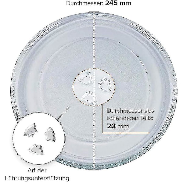 Universal Mikrobølgeovn Drejetallerken Glasplade Med 3 Fiksturer, 24,5 Cm