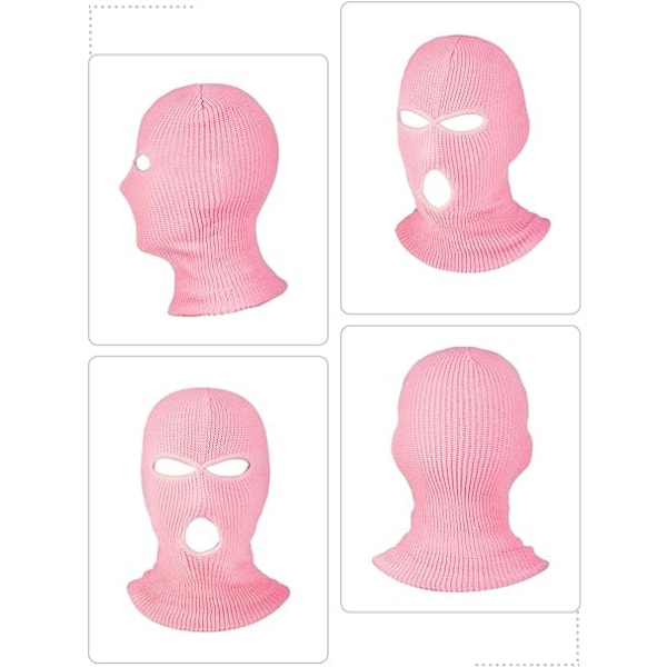 3-pack Full Face Sport Balaclavas med 3 hål Vinter Utomhus Stickad Ansiktsmask Ski Balaclava (Svart, Djup Pulver, Ljusrosa, Vuxen)