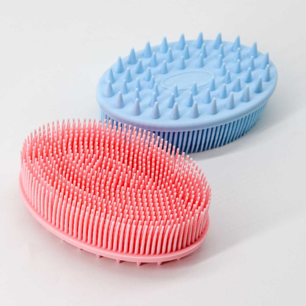 2 in 1 silikoninen vartalokuorinta kasvoille ja vartalolle - silikoninen antibakteerinen suihkuharja (sininen, vaaleanpunainen)