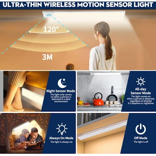 LED Kitchen Light, Wireless USB Rechargeable Cabinet Light, 6000K LED Kitchen Lighting Under Cabinet, Magnetic Dimmable with Sensor (20cm 2pcs)