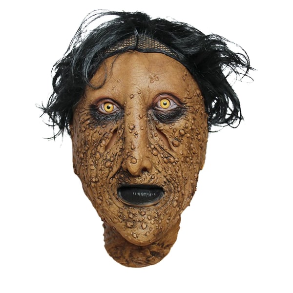 Halloween Horror Grimase Mask Skræmmende Latex Hud Med Hår Realistisk Halloween Uhyggelig Cosplay Rekvisitter Brun Brown