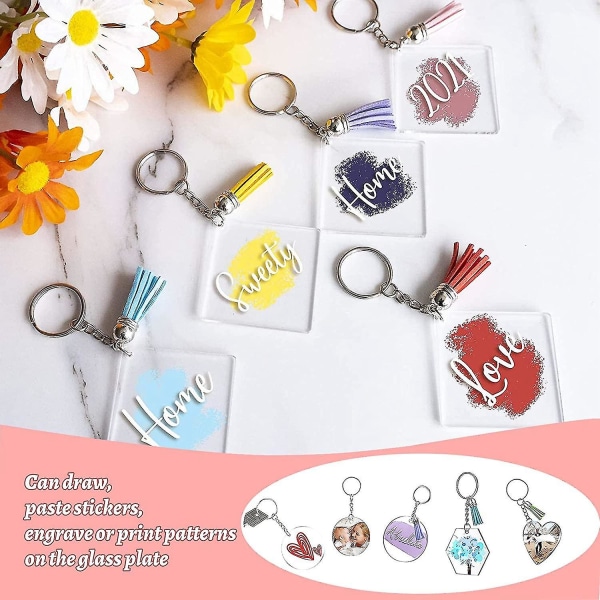 200 st Acrylic Nyckelringsblanks med Tassel Kit Bulk, Snap Hooks